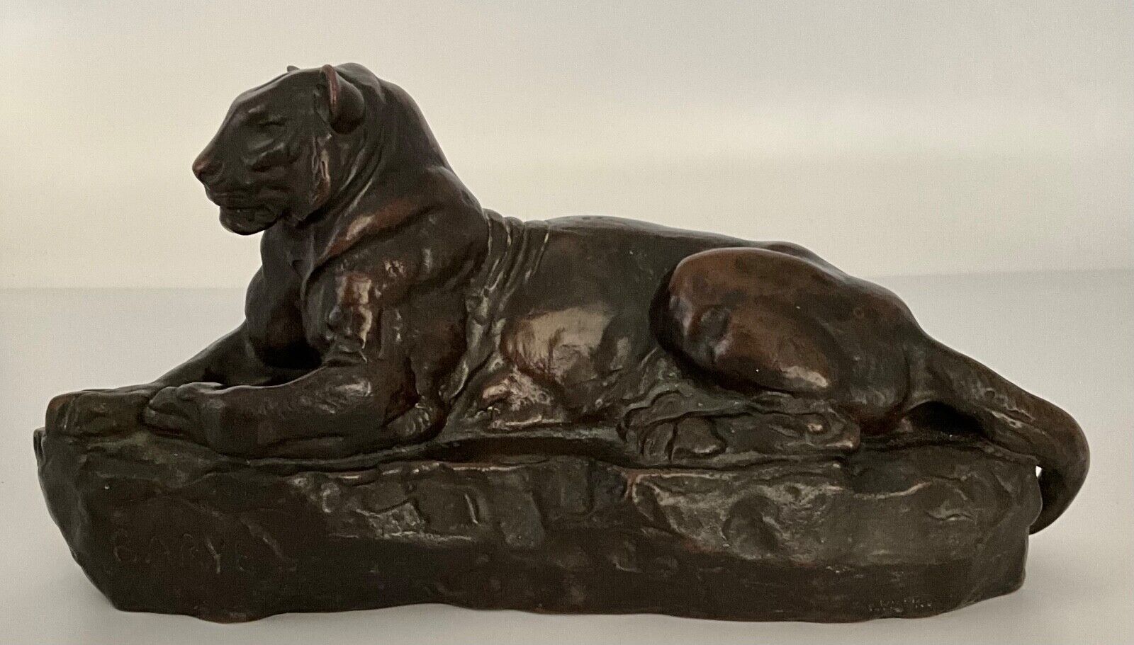 Antoine-Louis Barye Bronze Mountain Lion Cougar Sculpture w/ foundry mark
