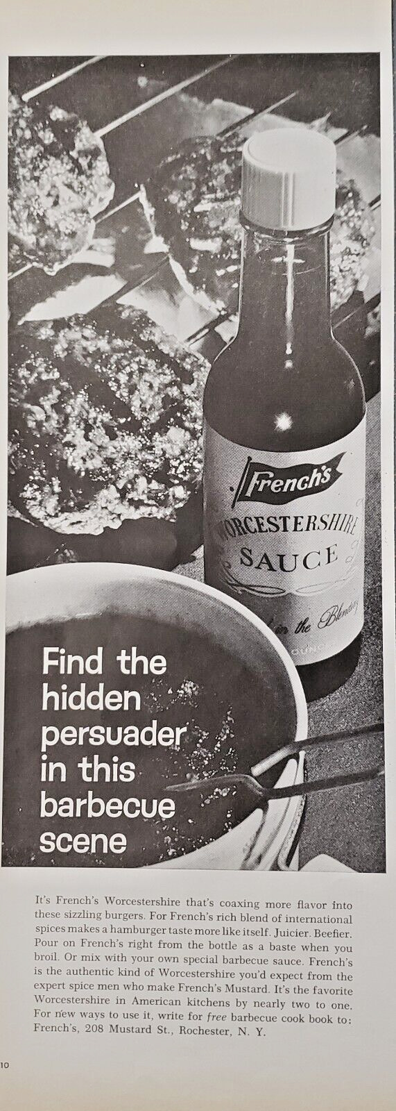 1963 French\'s Worcestershire Sauce BBQ Hamburgers Vtg Print Ad