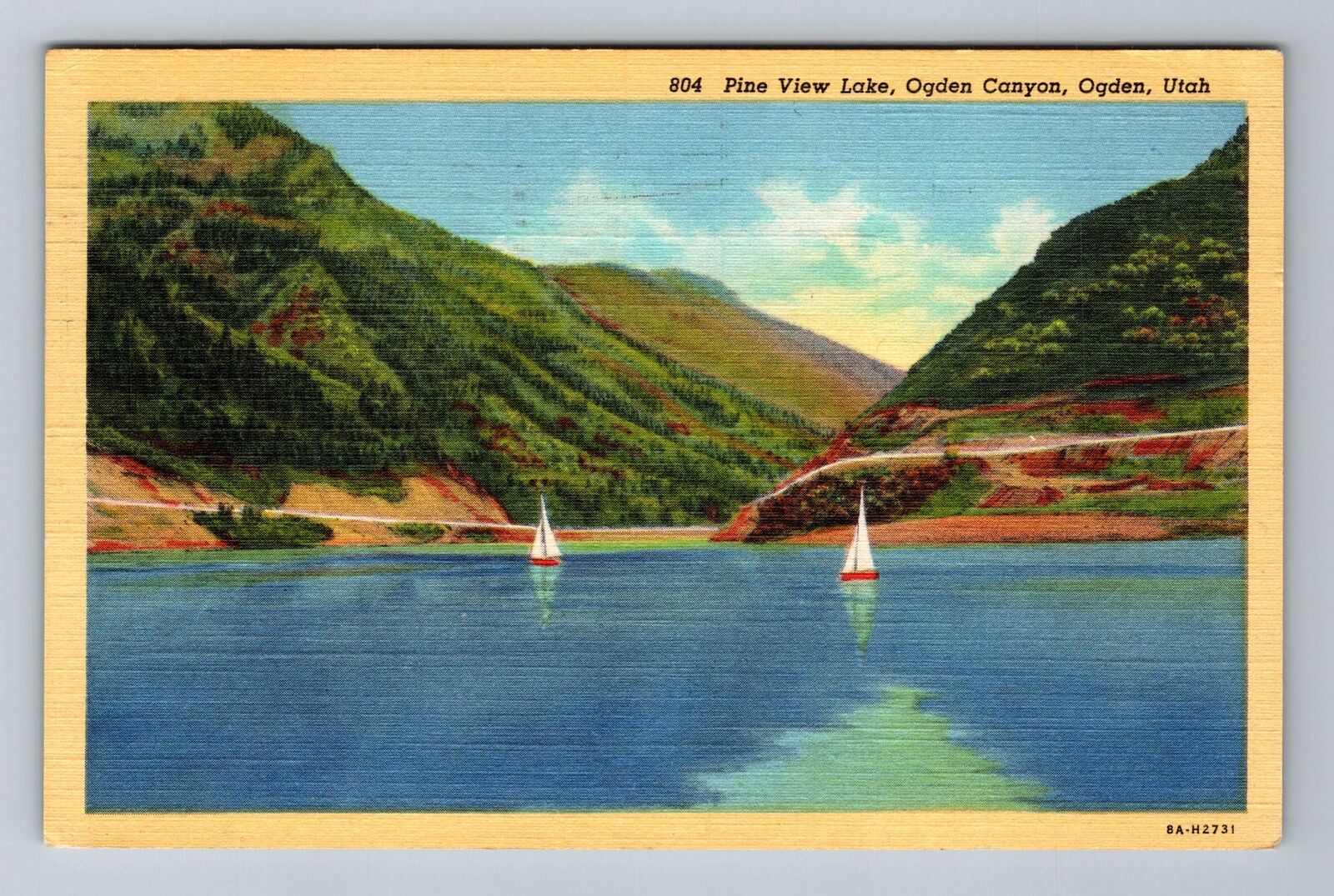 Ogden UT-Utah, Pine View Lake, Sail Boats, c1945, Vintage Postcard