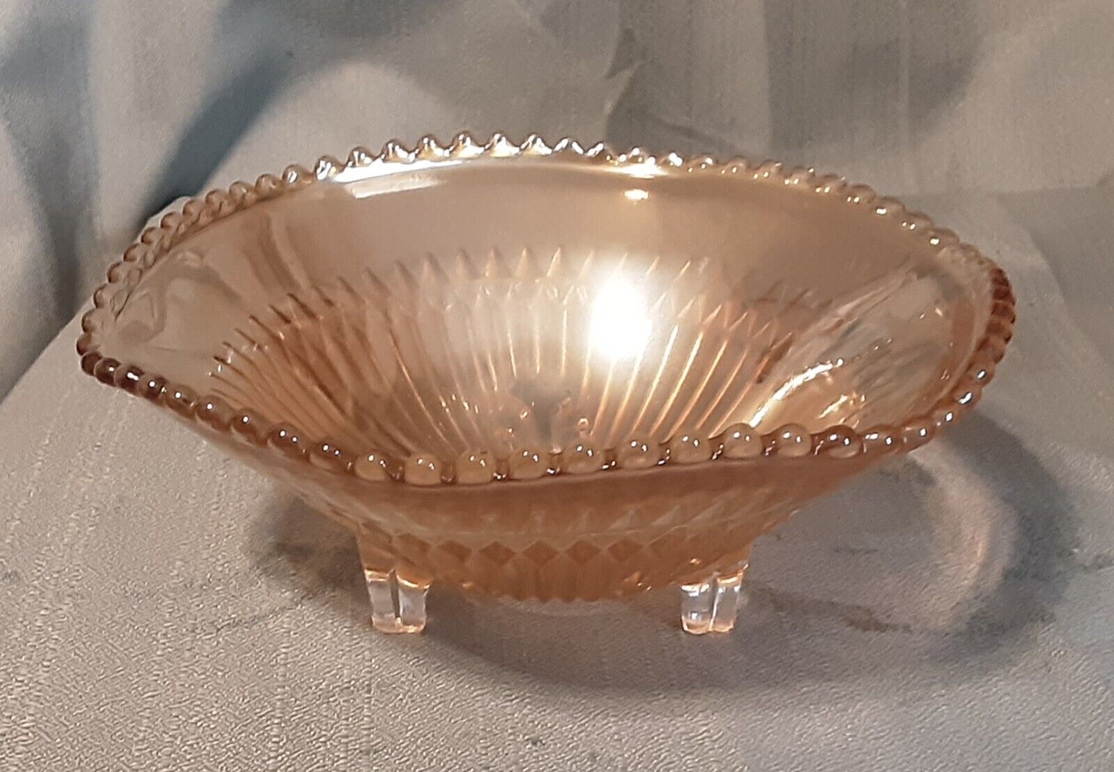 Vintage Jeanette Glass 3 Footed Marigold Carnival Glass Nut Or Candy Dish Bowl