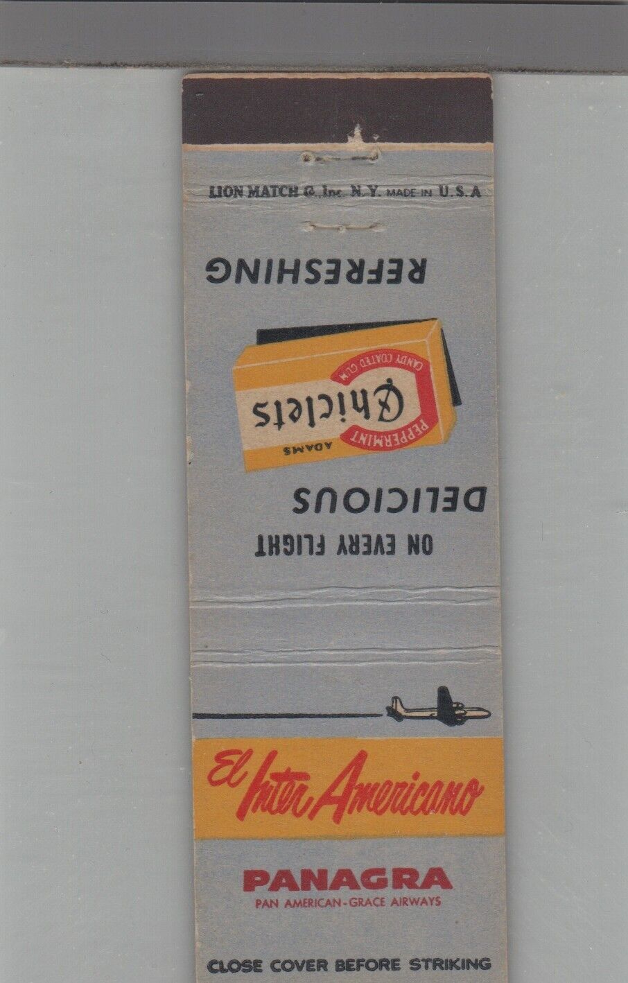 Matchbook Cover - Chiclets Gum El Inter Americano Airlines Panagra