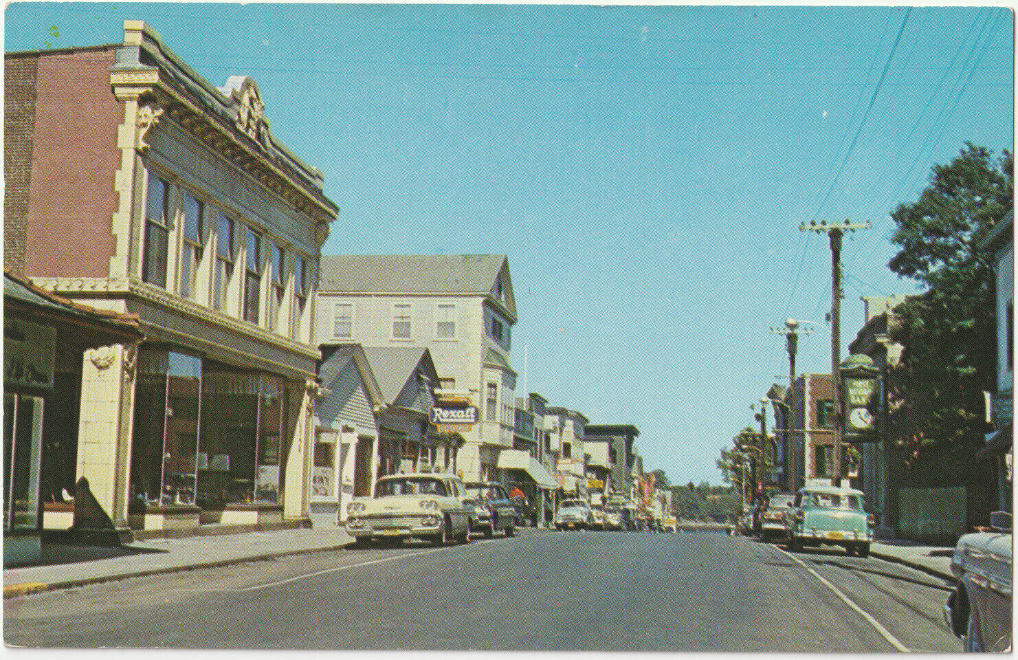 1950s~Main Street~Bar Harbor Maine ME~Rexall Drugs~VTG Postcard