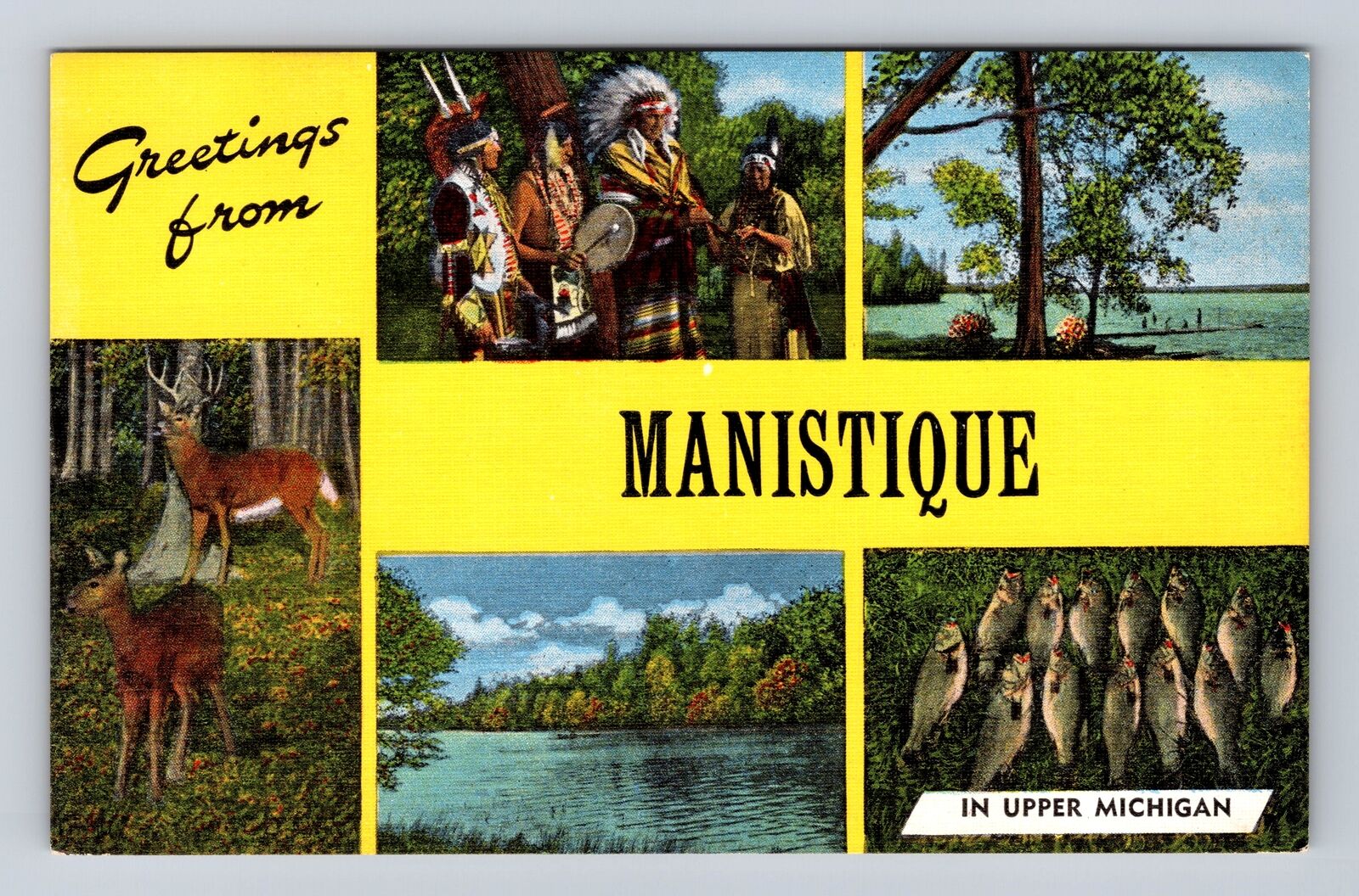 Manistique MI- Michigan, General Greetings Landmarks, Antique, Vintage Postcard