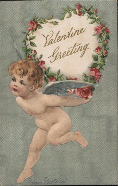 Cupid 1908 Valentine Greeting Winsch Antique Postcard 1c stamp Vintage Post Card