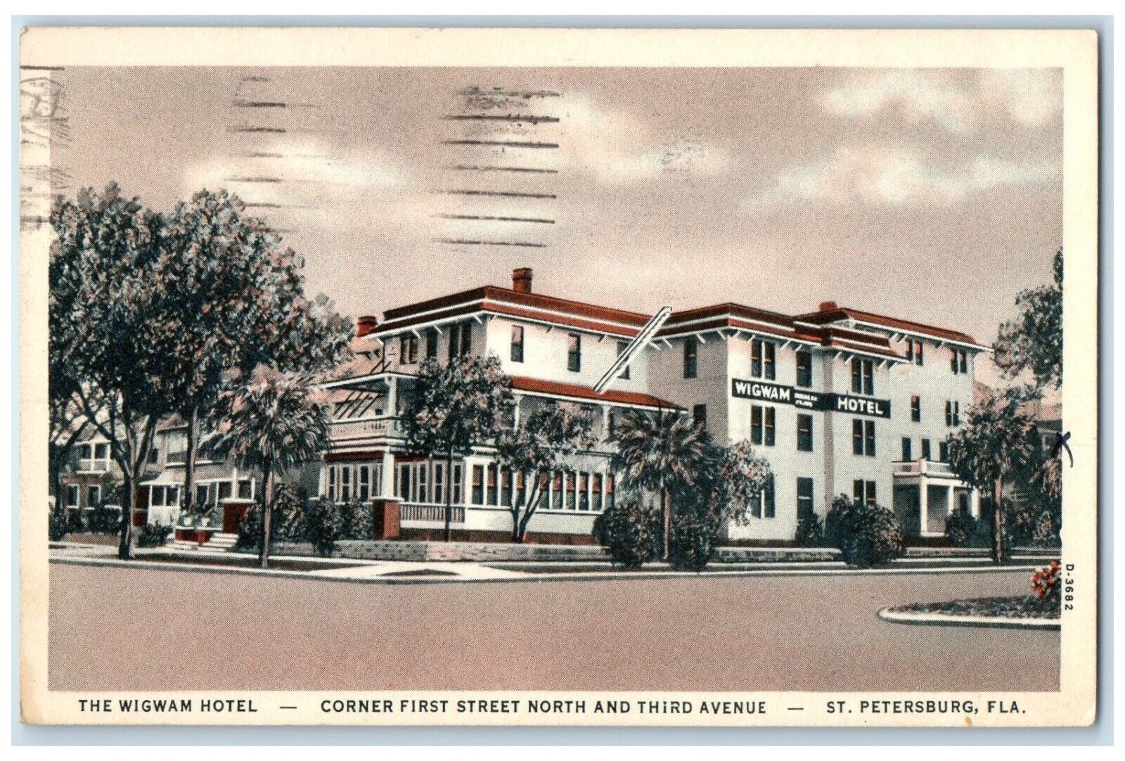 1938 Exterior View Wigwam Hotel Building St Petersburg Florida Vintage Postcard