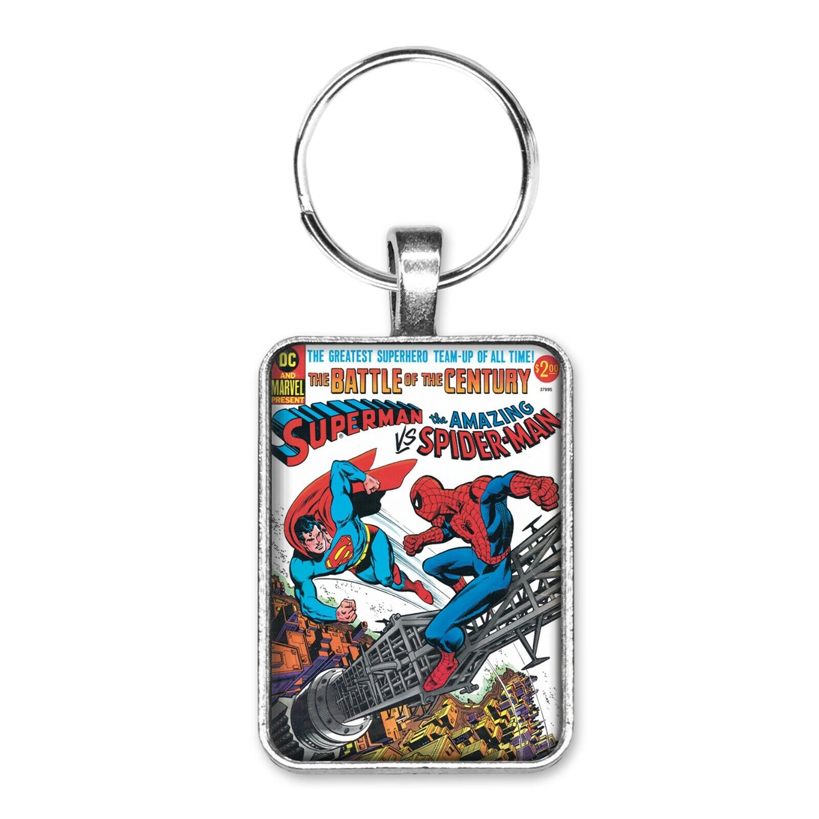 Superman Versus Spider-Man Cover Key Ring or Necklace Classic Comic Book Jewelry