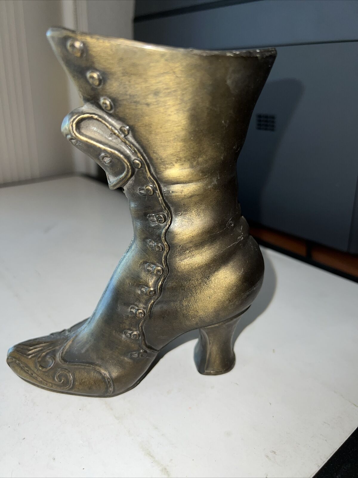 Beautiful vintage bronze , brass Color  button up shoe Vase