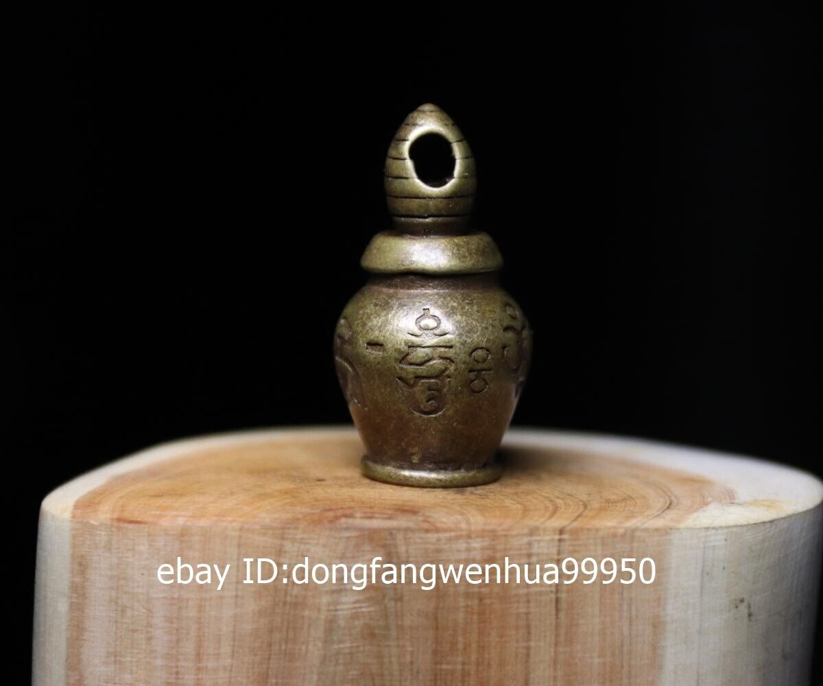 China Pure Bronze Embossed Buddhist Scriptures Pot Exorcism Amulet Pendant D044