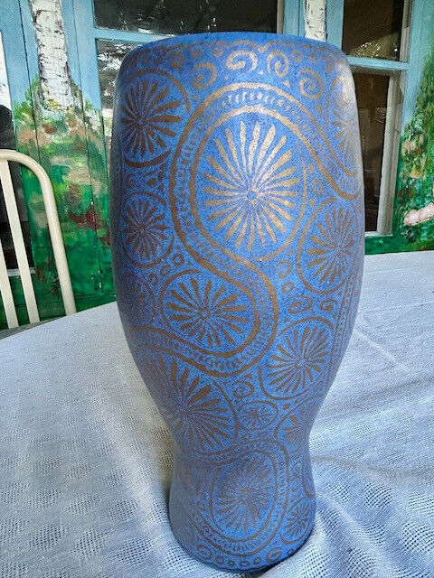 RARE Stunning Vintage 10.25” DELFT Porcelain VASE, Hand Painted, Solid Blue Vase