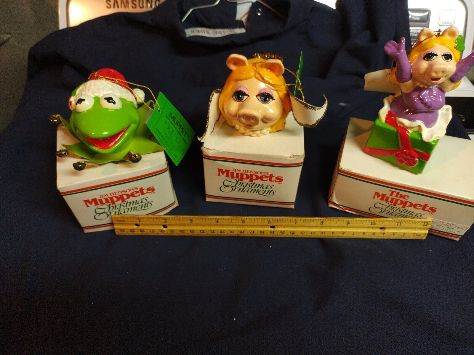 3 Vintage Jim Hensen 1981 Muppet Christmas Ornaments In Their Original Box