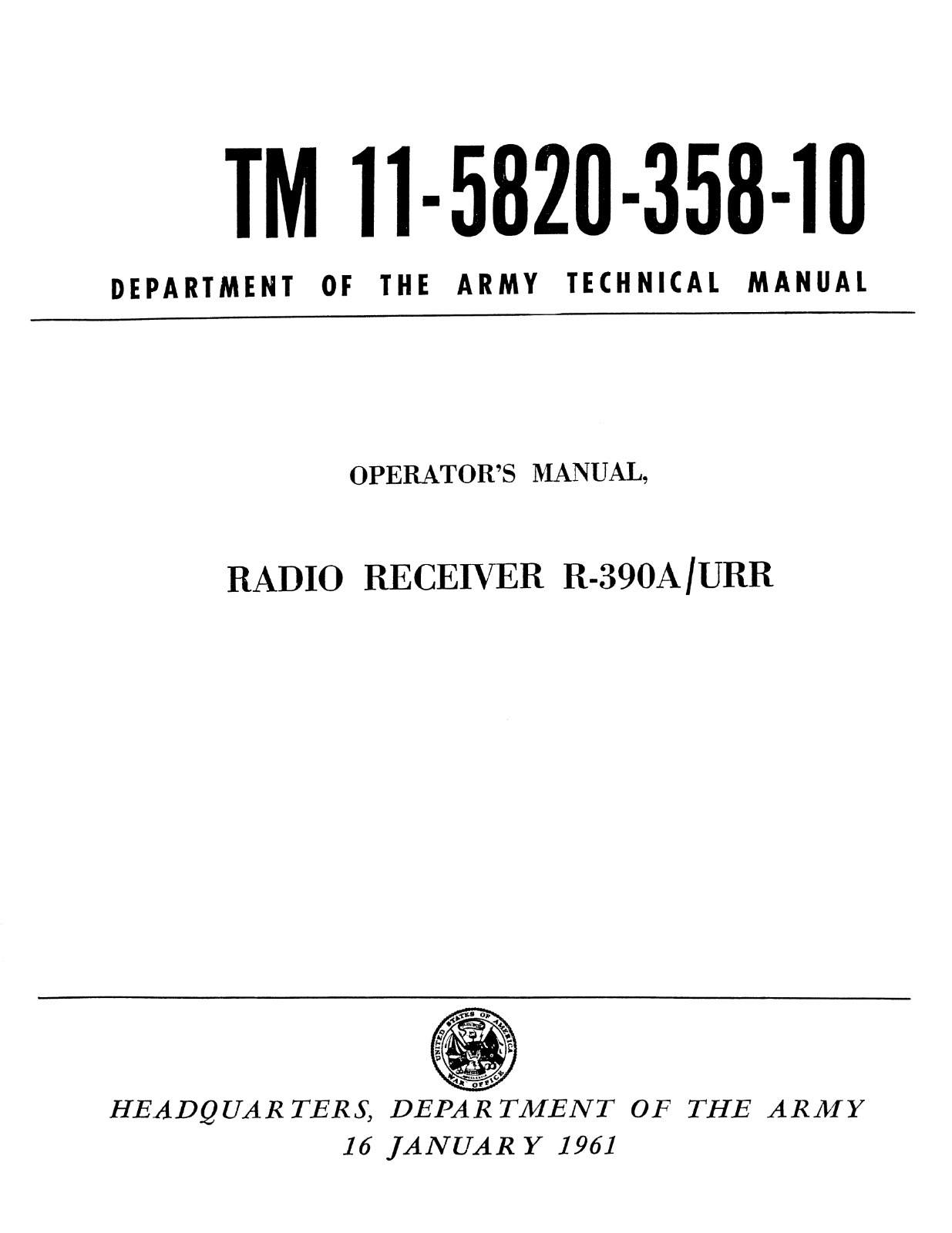 38 Page 1961 TM 11-5820-358-10 RADIO RECEIVER R-390A/URR Manual on Data CD
