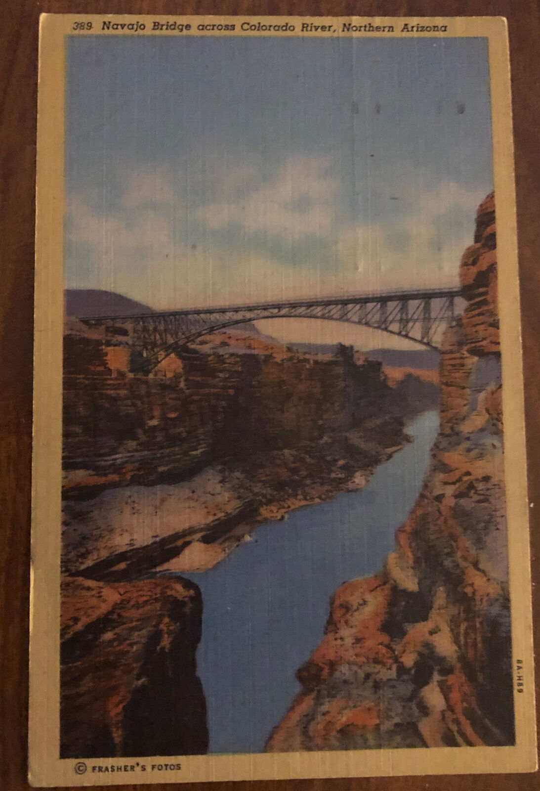 Linen Postcard c1930’s Navajo Bridge Across Colorado River Northern Arizona AZ
