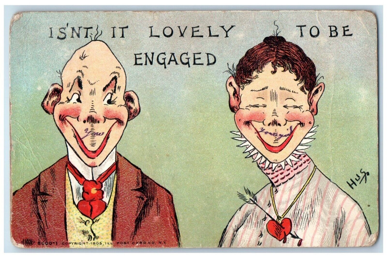 1908 Couple Romance Engagement Lost Nation Iowa IA Posted Antique Postcard