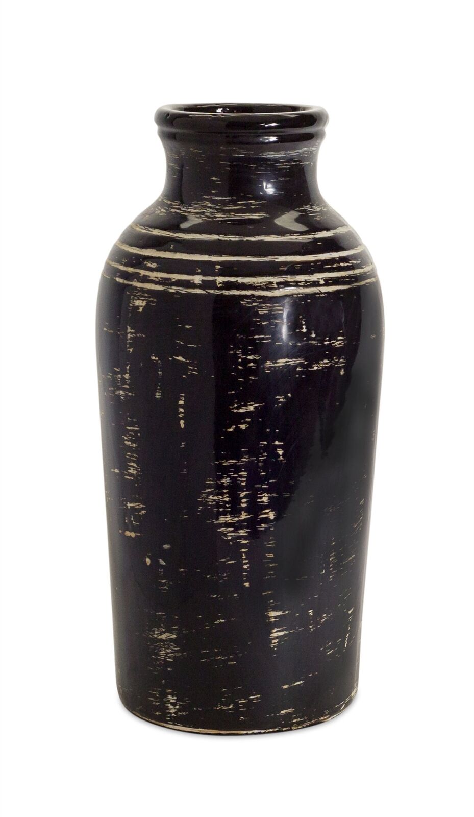 Melrose Distressed Black Ceramic Vase with Ivory Accent 17.5\