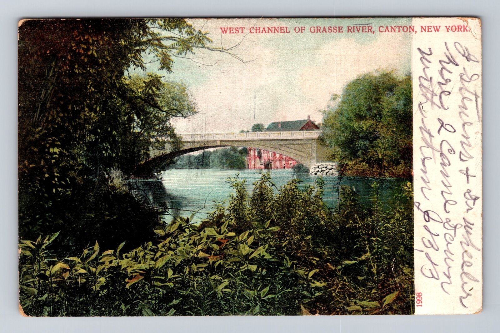 Canton NY-New York, West Channel of Grasse River, Vintage c1908 Postcard