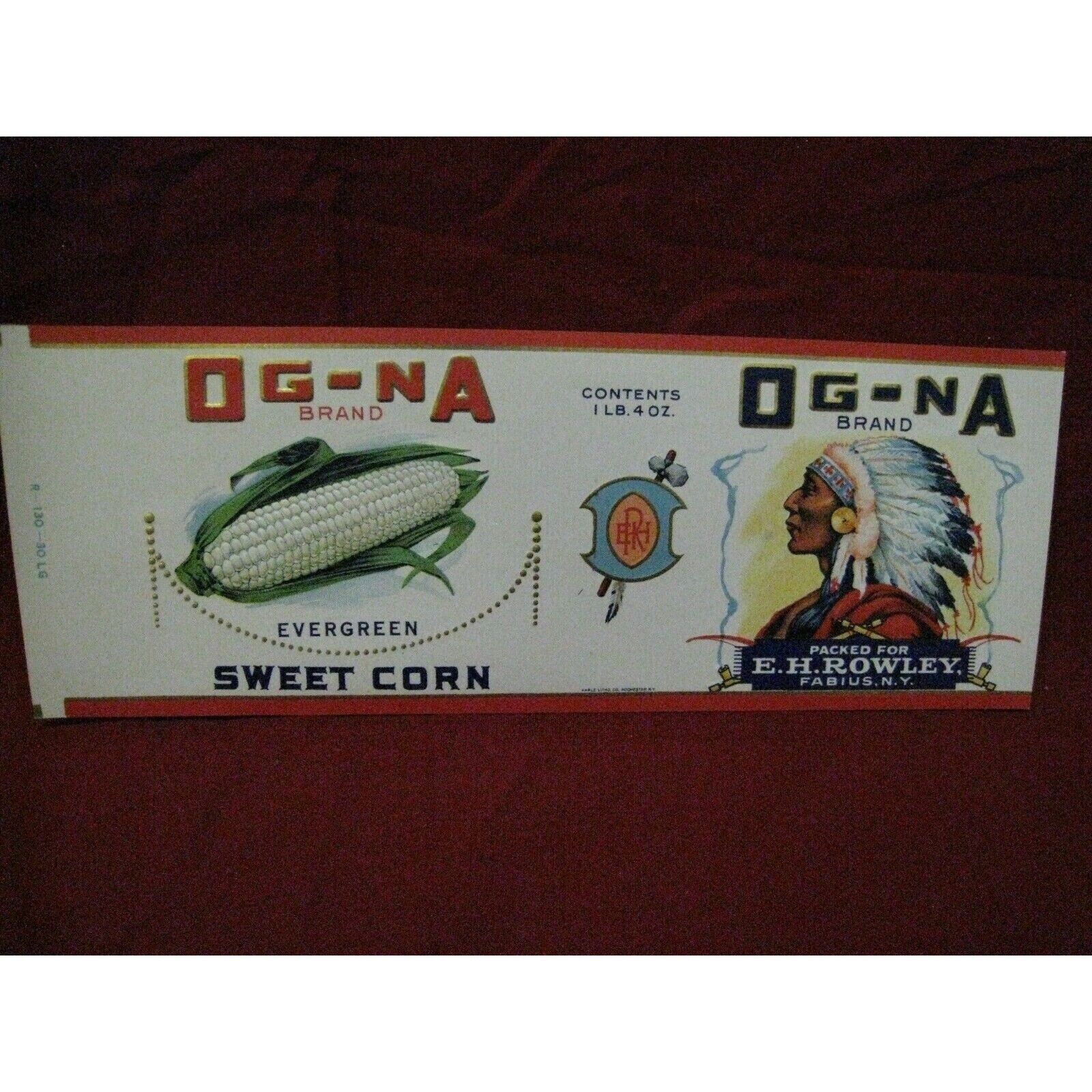 Vintage OG-NA Evergreen Sweet Corn Advertising Paper label