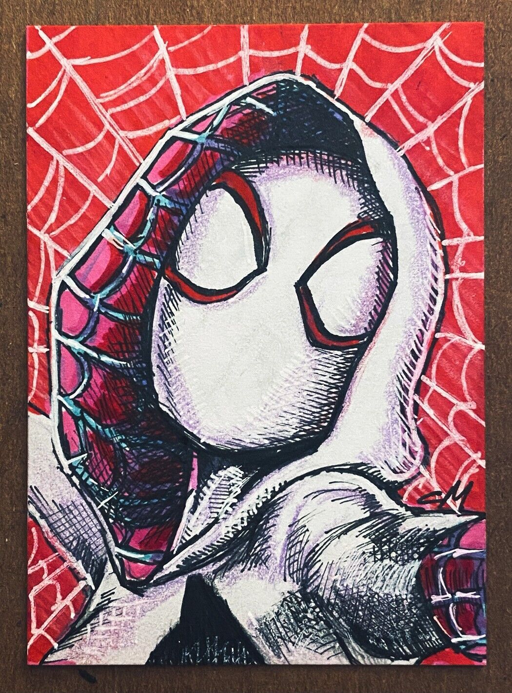 Spider-Gwen Spiderverse Marvel PSC 1/1  Hand Drawn Sketch Card by CJ Morris ACEO