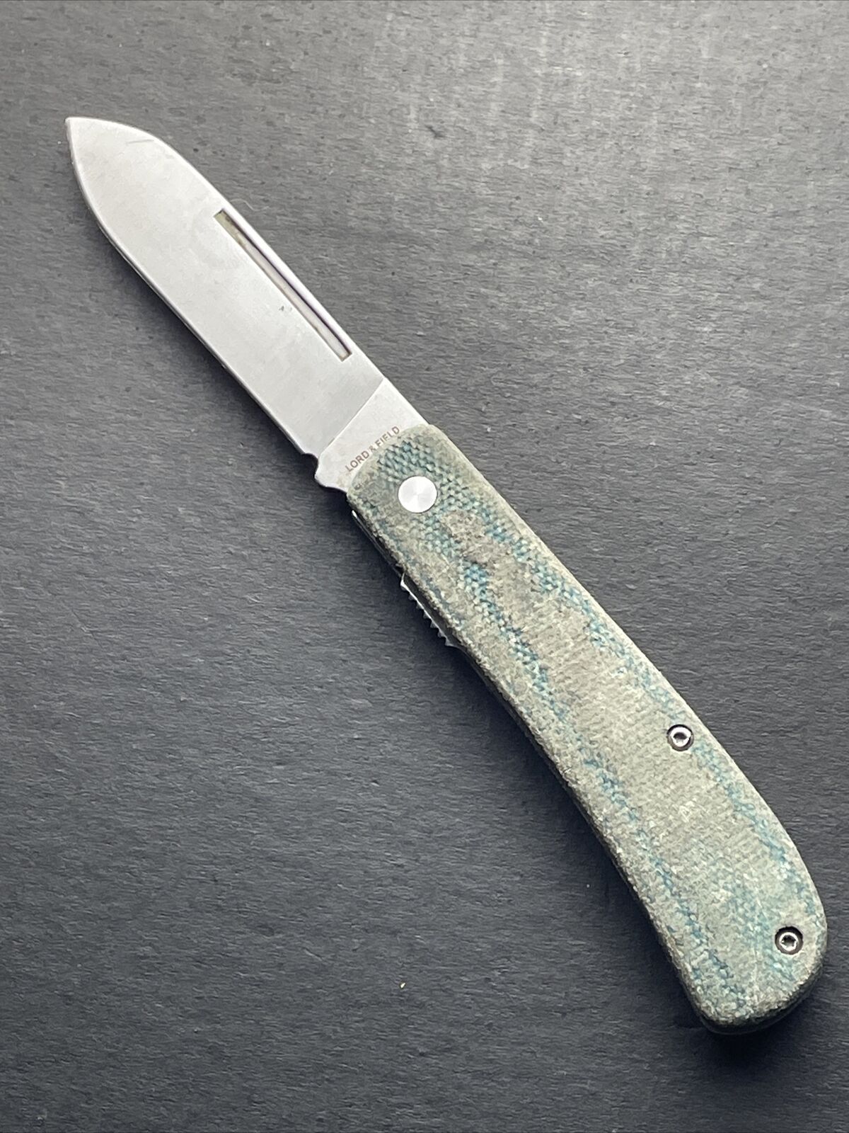 Lord & Field Farm-Hand Folding Pocket Knife Dungaree Denim Micarta Vtg
