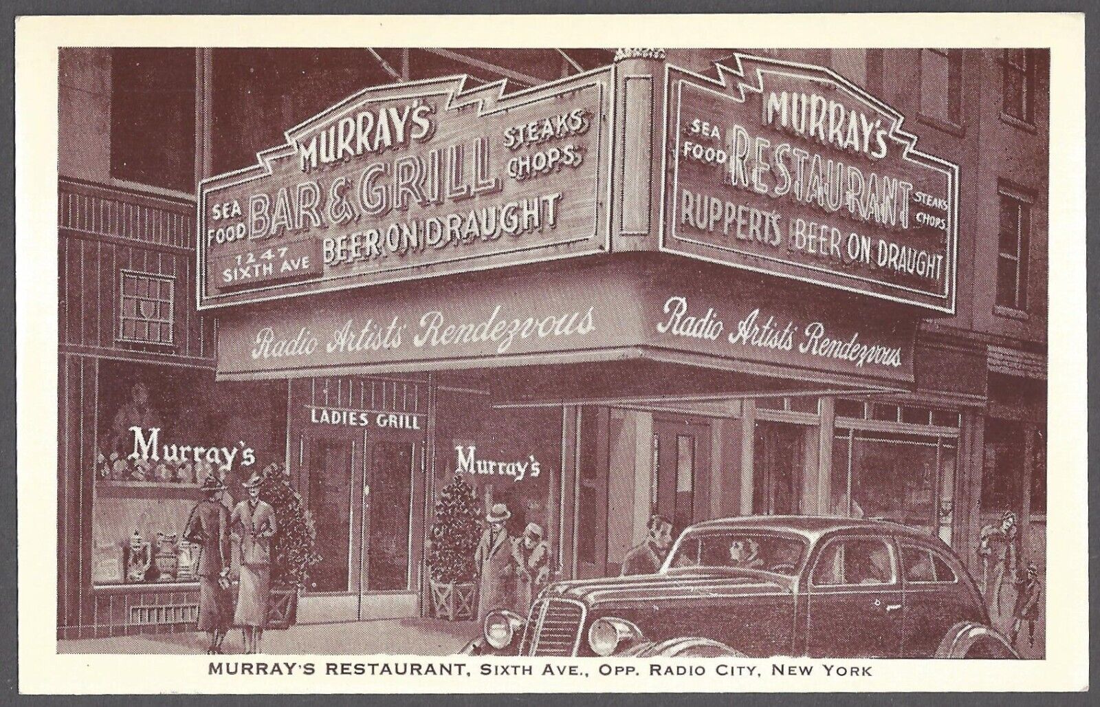 MURRAYS BAR & GRILL RESTAURANT Postcard Radio Artists Rendezvous New York
