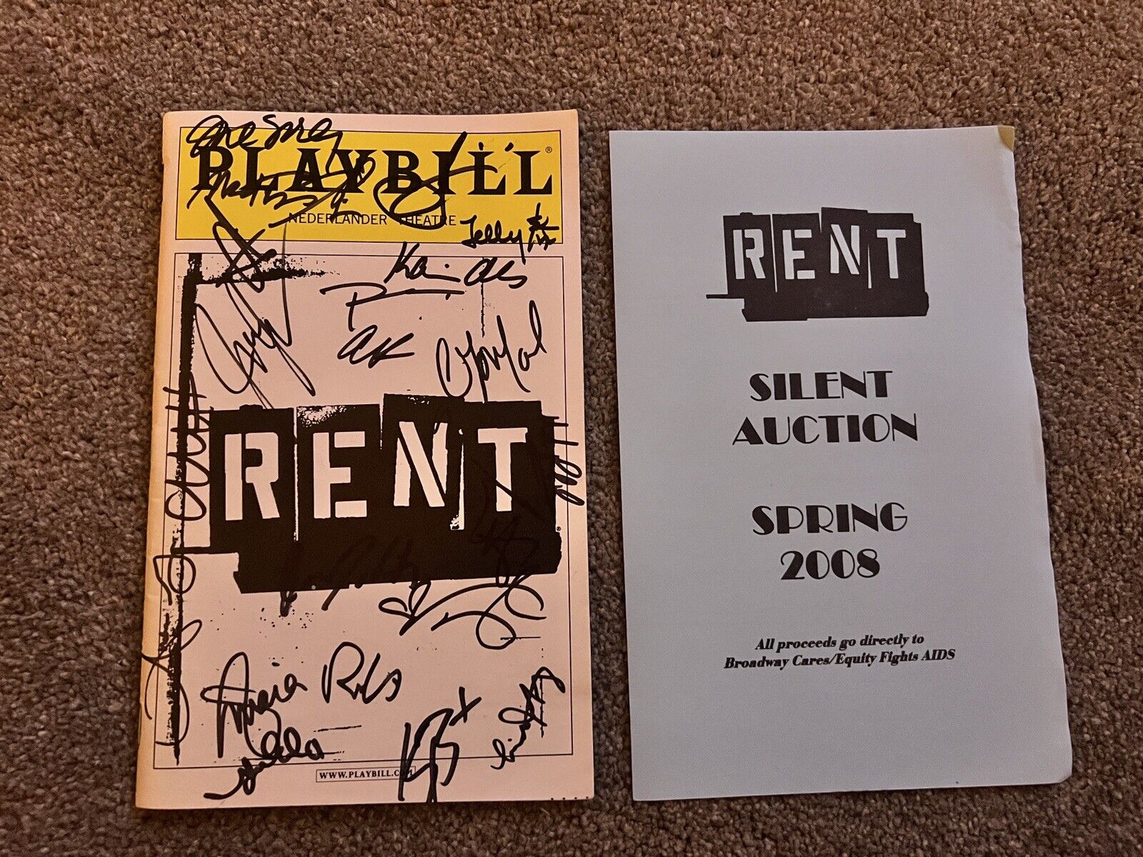 RENT cast signed PLAYBILL Nederlander Theatre Broadway Cares 2008 autograph