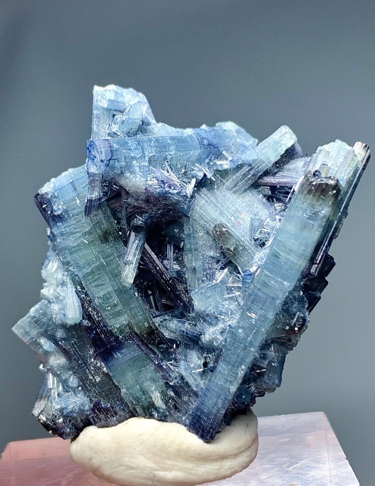 34 CT Natural Indicolite Tourmaline Crystal Cluster Specimen From Afghanistan