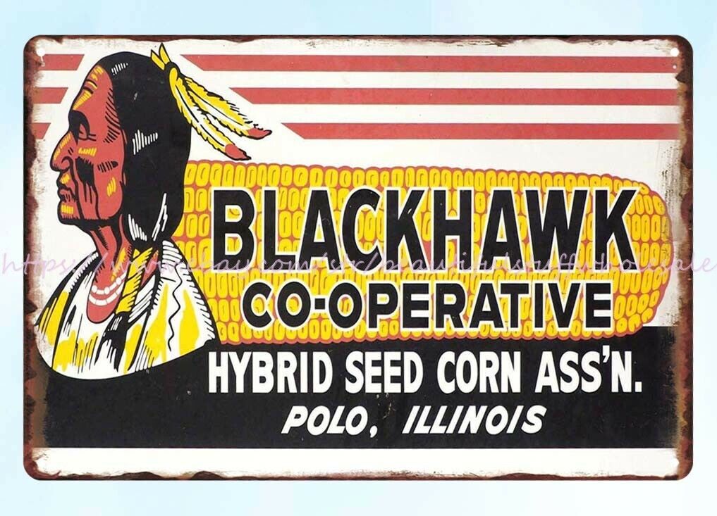 Blackhawk Co-Operative cottage farm seed corn metal tin sign metal signs