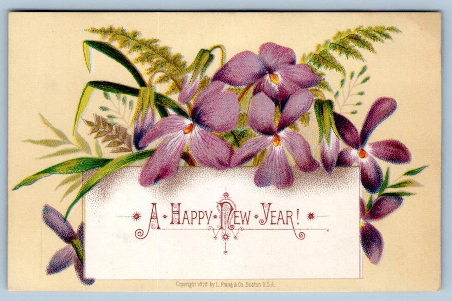 1878 L PRANG HAPPY NEW YEAR BARNARD SUMMER CO WORCESTER MASSACHUSETTS TRADE CARD