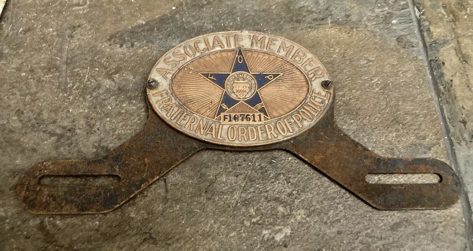 Vintage Original 1950’s Fraternal Order of Police FOP Metal Tag Topper