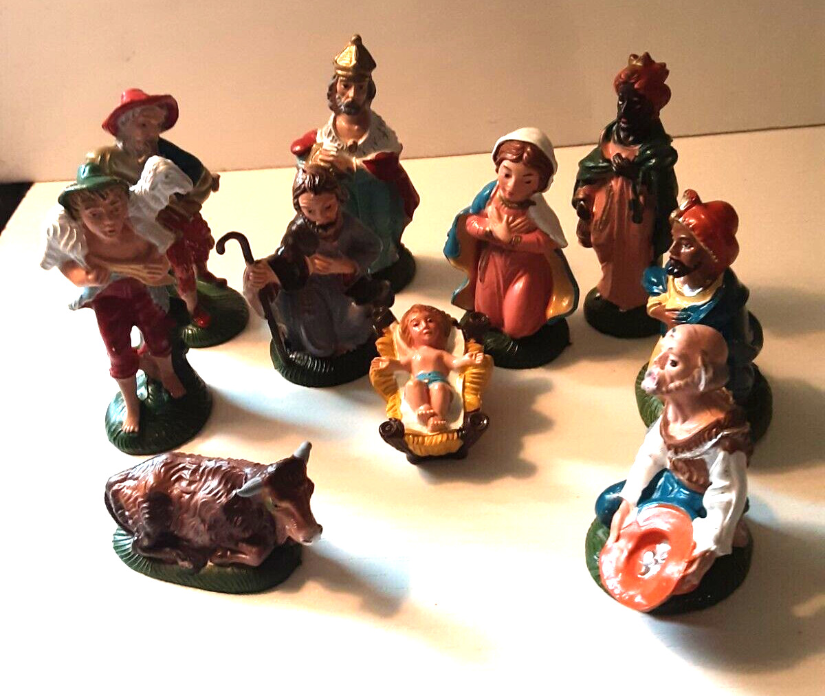 Vintage Italian Nativity 10pc Set Christmas Manger Scene Figures Made In Italy