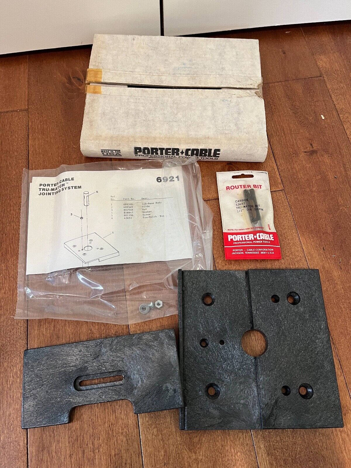 PORTER CABLE TRU-MATCH ROUTER EDGE JOINTING KIT SYSTEM, BASE & BIT # 6921 USA