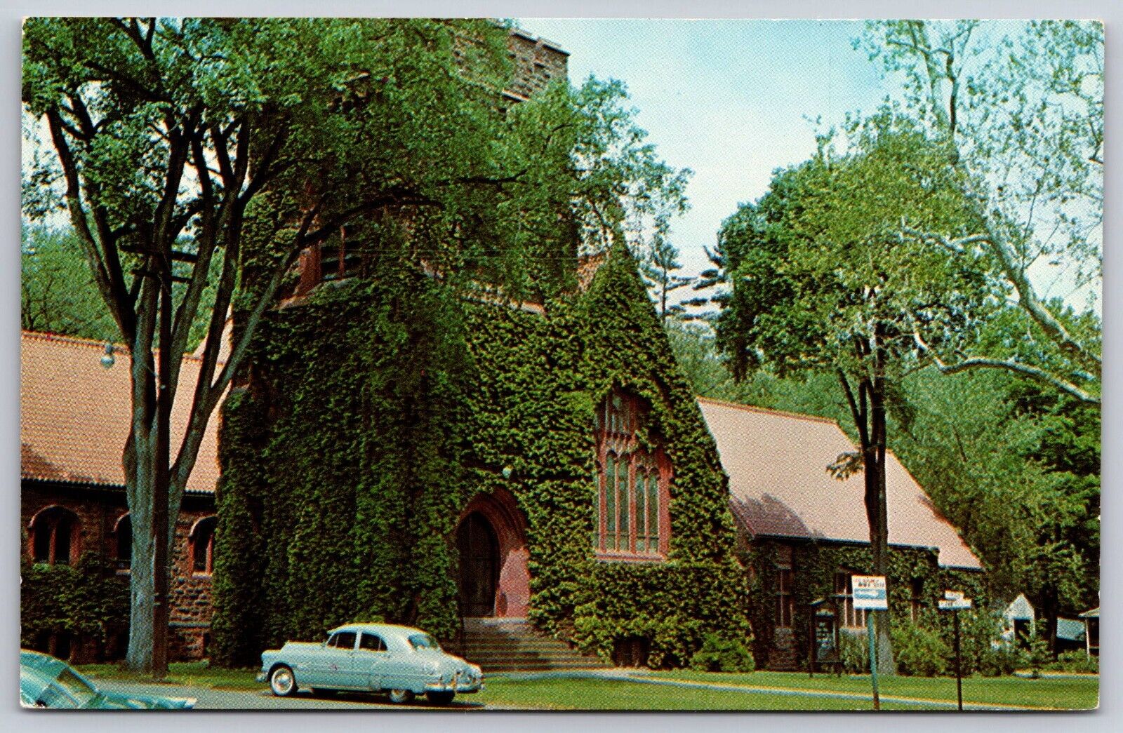 Simsbury Methodist Church 1951 Pontiac Chieftain Deluxe Connecticut Postcard