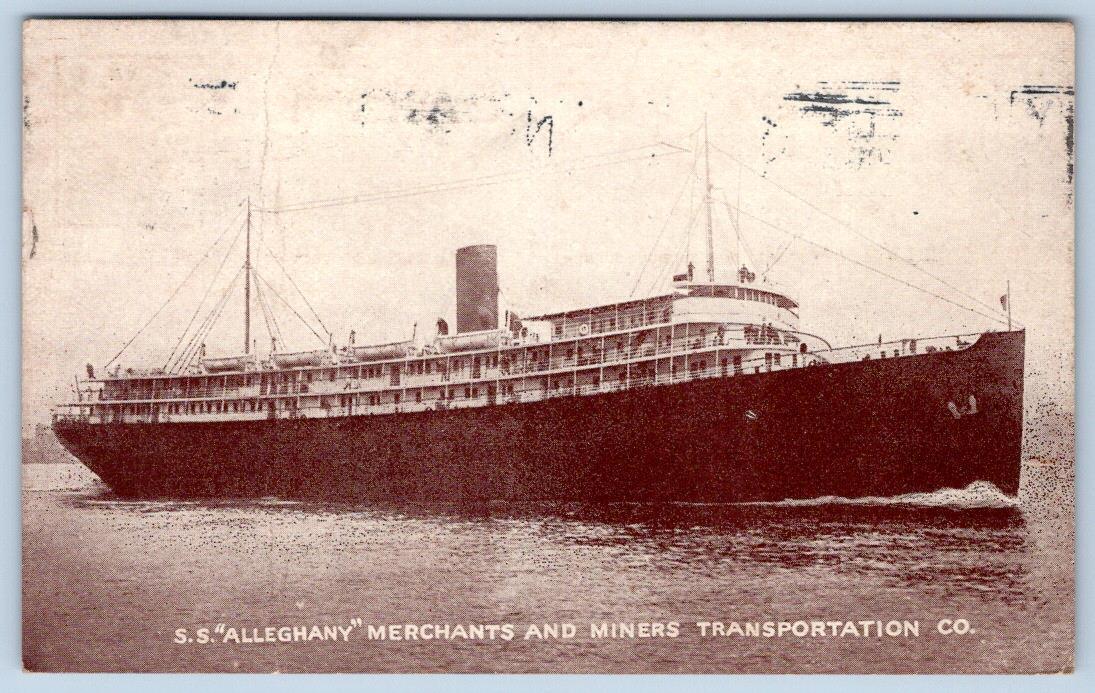 1928 SS ALLEGHANY MERCHANTS MINERS TRANSPORTATION COMPANY STEAMSHIP MAP ON BACK