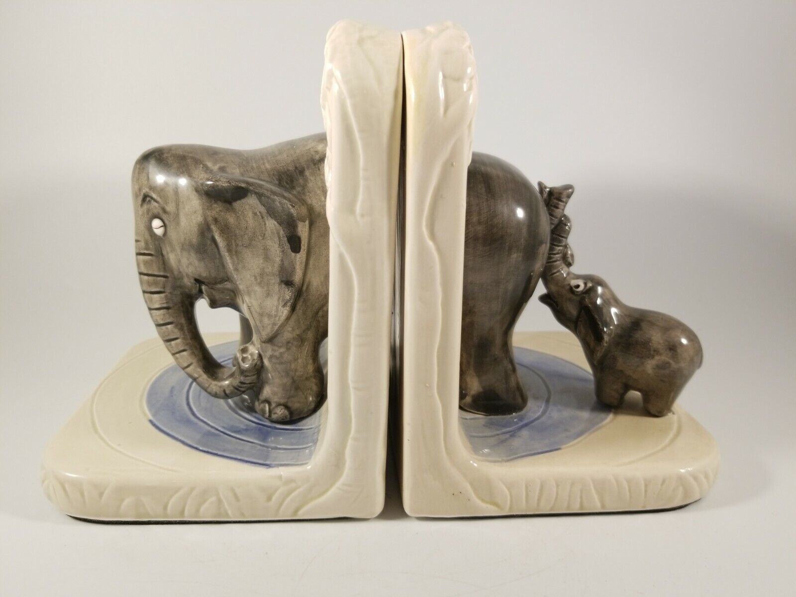 Rare Vintage Quon Quon Porcelain Elephant Mom and Baby Japanese Bookends