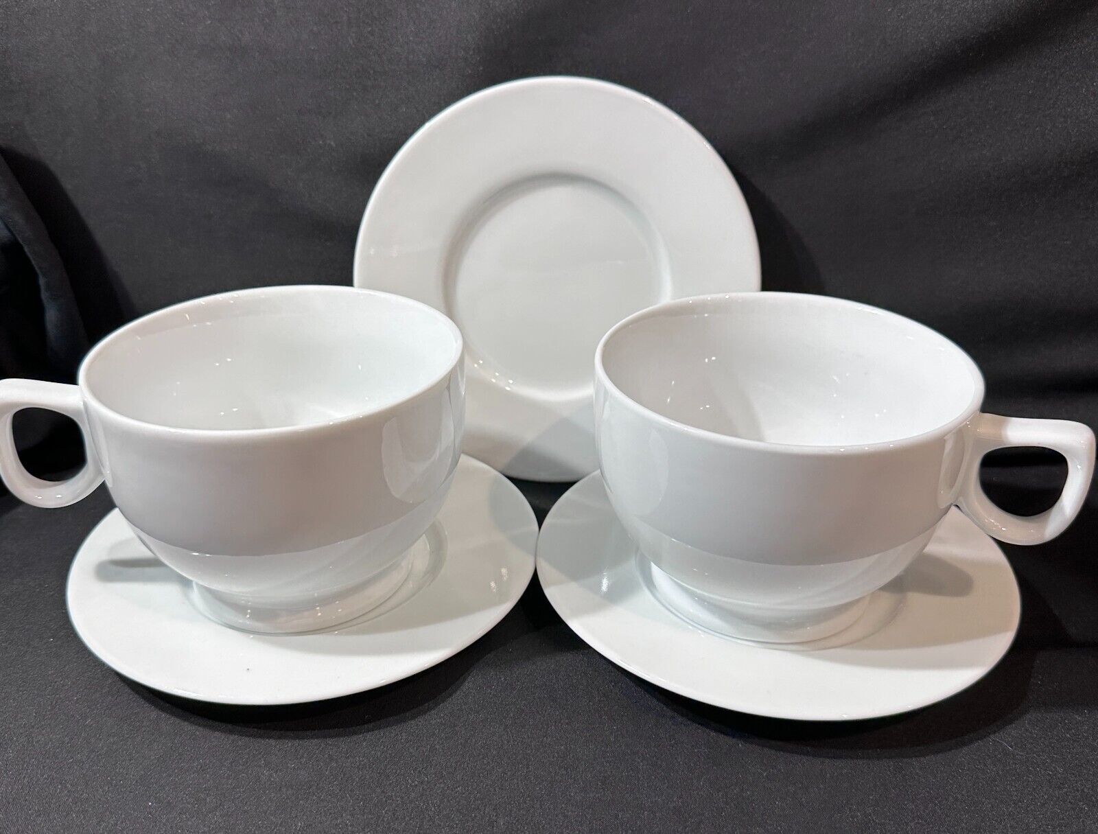 2 New  BIA Cordon Bleu Footed White Latte Mugs with Saucers