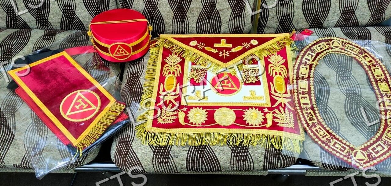 Masonic Regalia Royal Arch Deluxe Style Apron Chain Collar Cuffs and crown