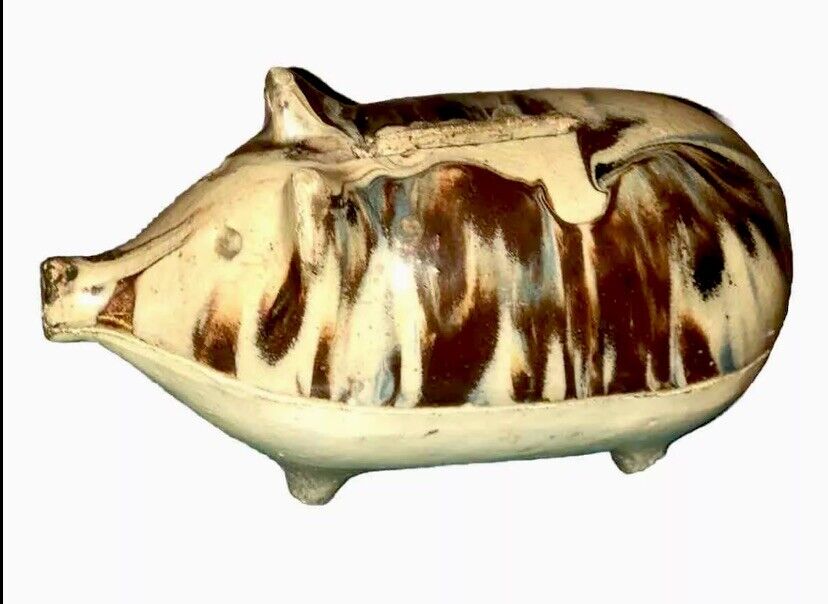 Vintage Art Pottery Drip Glaze Pig Figurine/Bank ￼