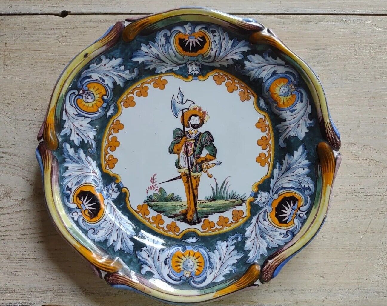 Antique FAIENCE Majolica PLATE w/ Soldier ITALIAN FRENCH SPANISH ?? Signed