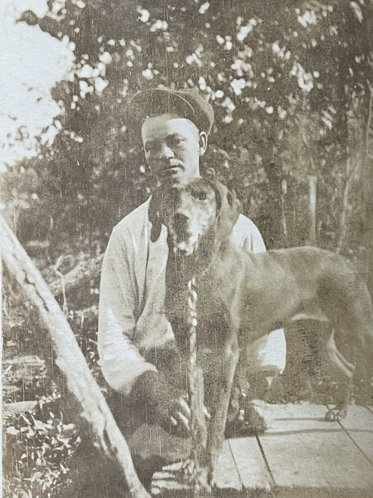 Snapshot Photograph Id’d Young Man Holding Hunting Dog 1920s 