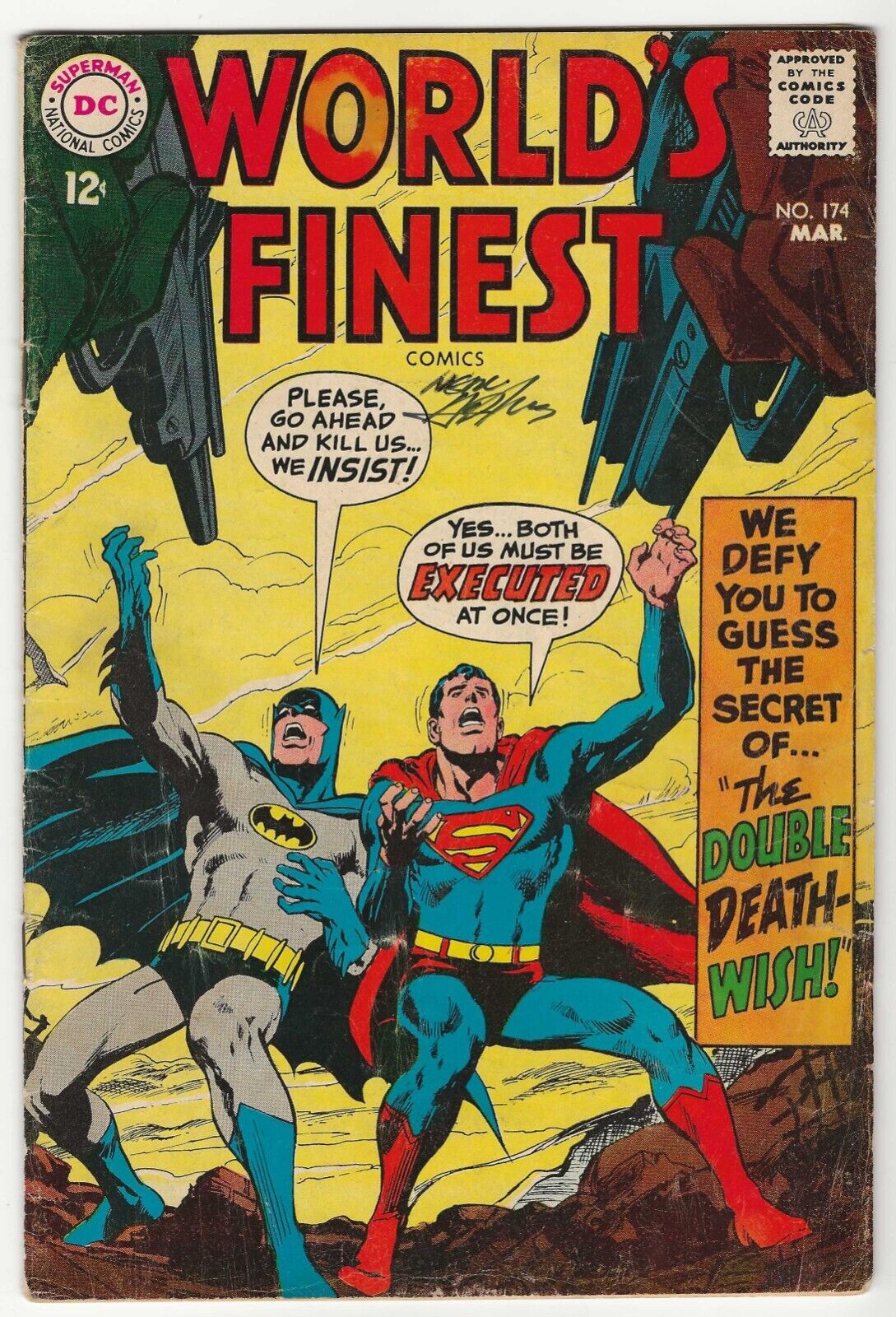 SIGNED 1968 WORLD\'S FINEST #174 VG   Neal Adams auto w/COA - Batman/Superman