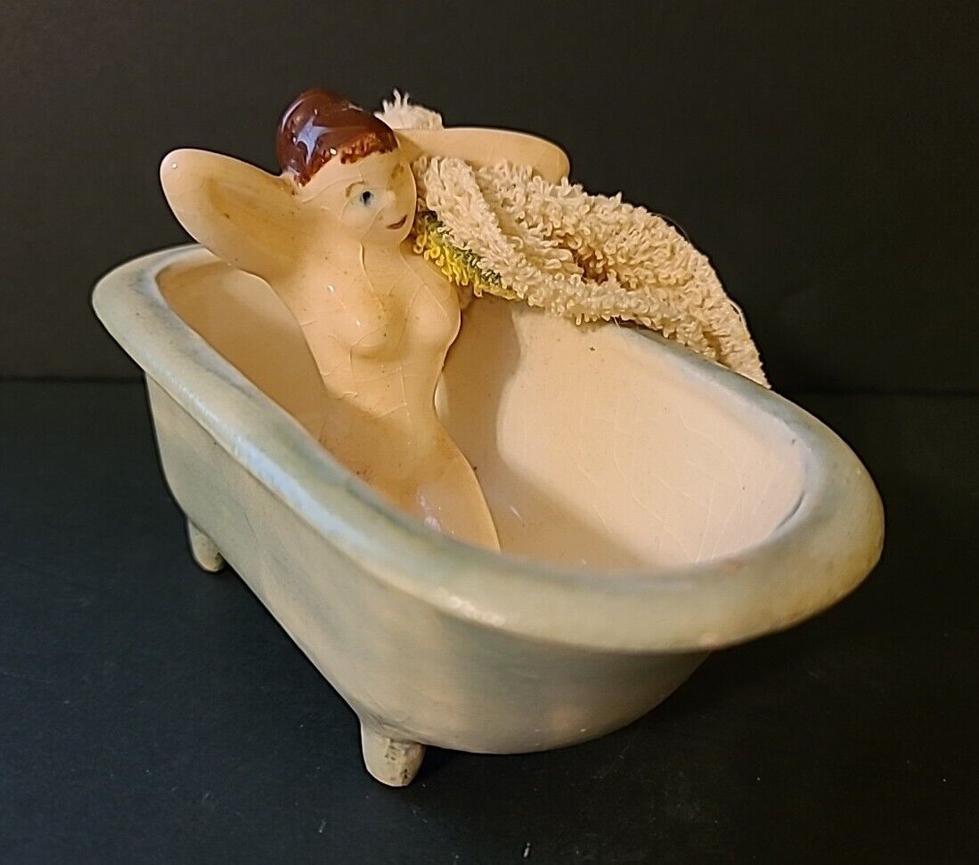 Vintage 1963 Bathing Beauty Woman In Bathtub With Towel Ceramic Figurine