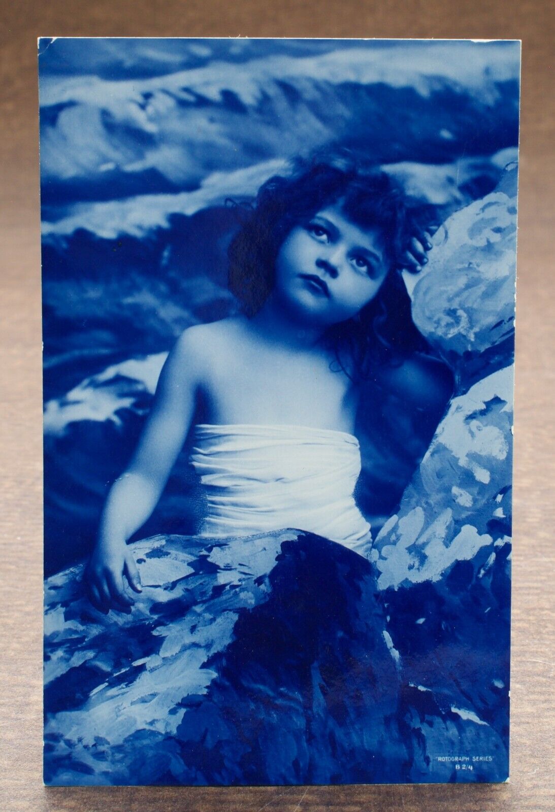 Antique French Tinted Real Photo Postcard Mermaid Child