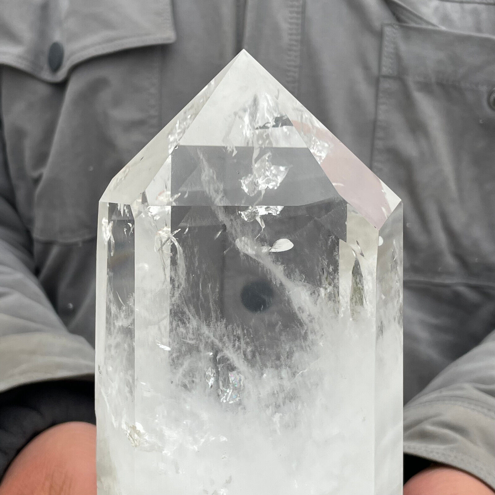3.72lb Natural Clear Obelisk Quartz Crystal Wand Point Specimen Healing+stand