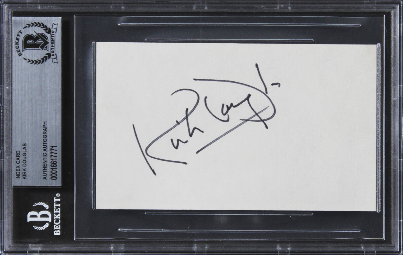 Kirk Douglas Spartacus Authentic Signed 3x5 Index Card Autographed BAS Slabbed 1