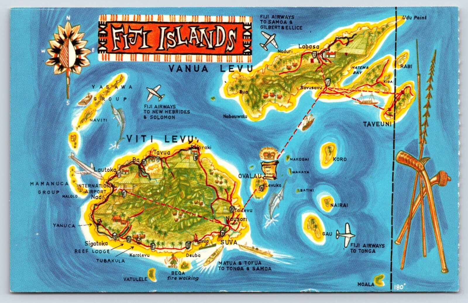 Fiji Map Vintage Postcard