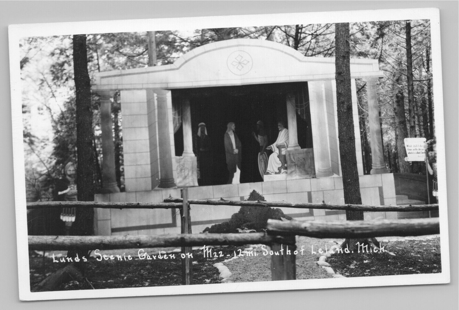 Leland Michigan~Outdoor Theater @ Lund\'s Scenic Garden on M-22 Highway RPPC 1950