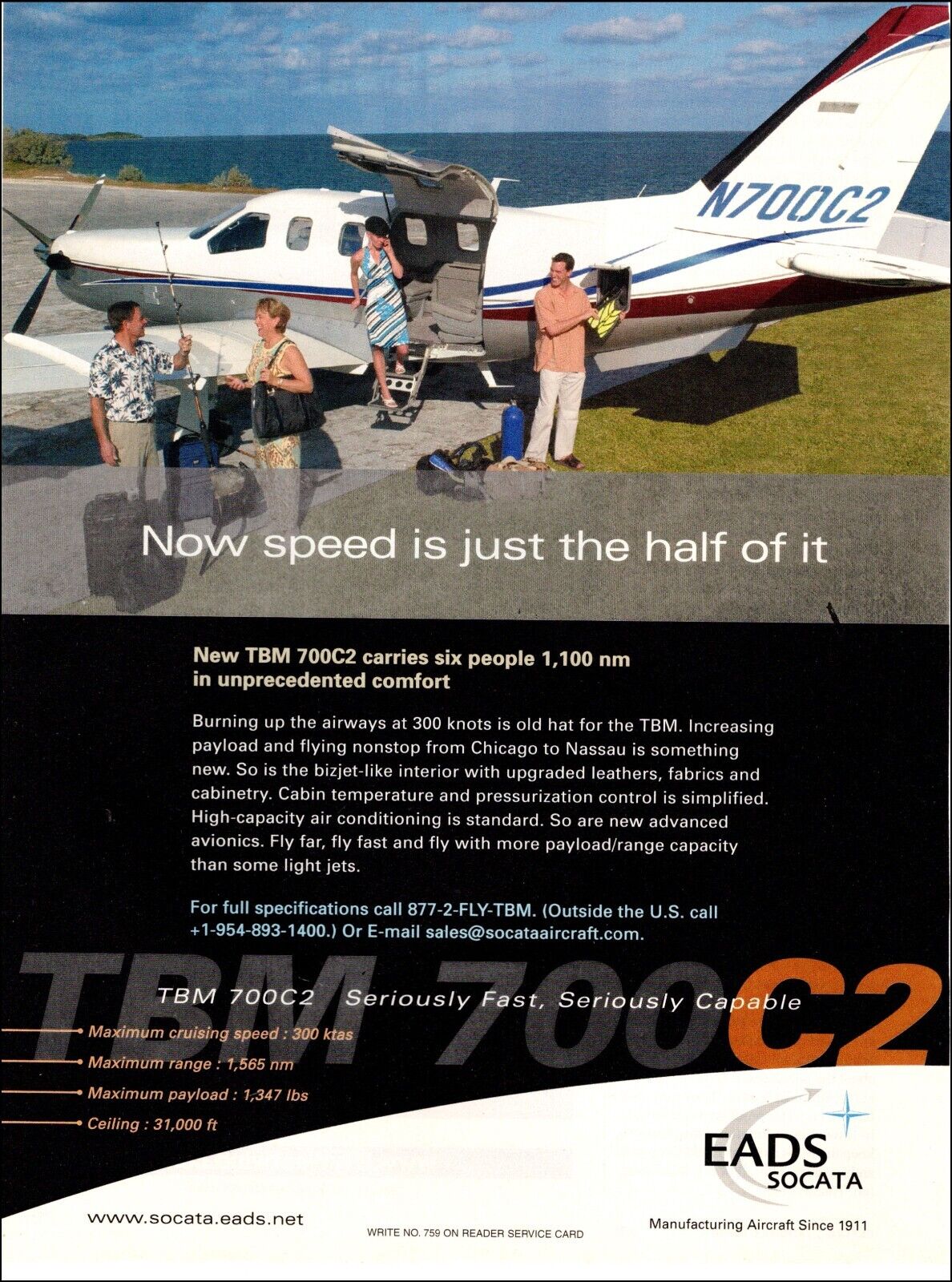 2004 magazinr aircraft AD TBM 700C2 6 seat 1100 miles 300+mph Eads Socata 062922