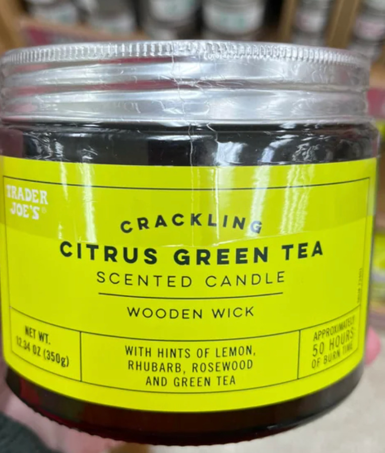 Trader Joe's Crackling Wooden Wick Citrus Green Tea Candle Lemon Rosewood NEW