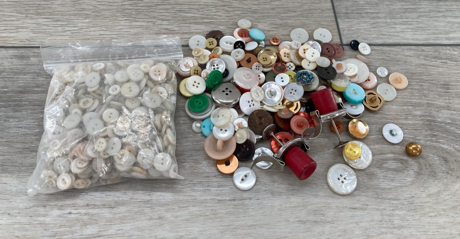 Vintage Button Lot Notions Metal Plastic Colored White Beige Retro Antique