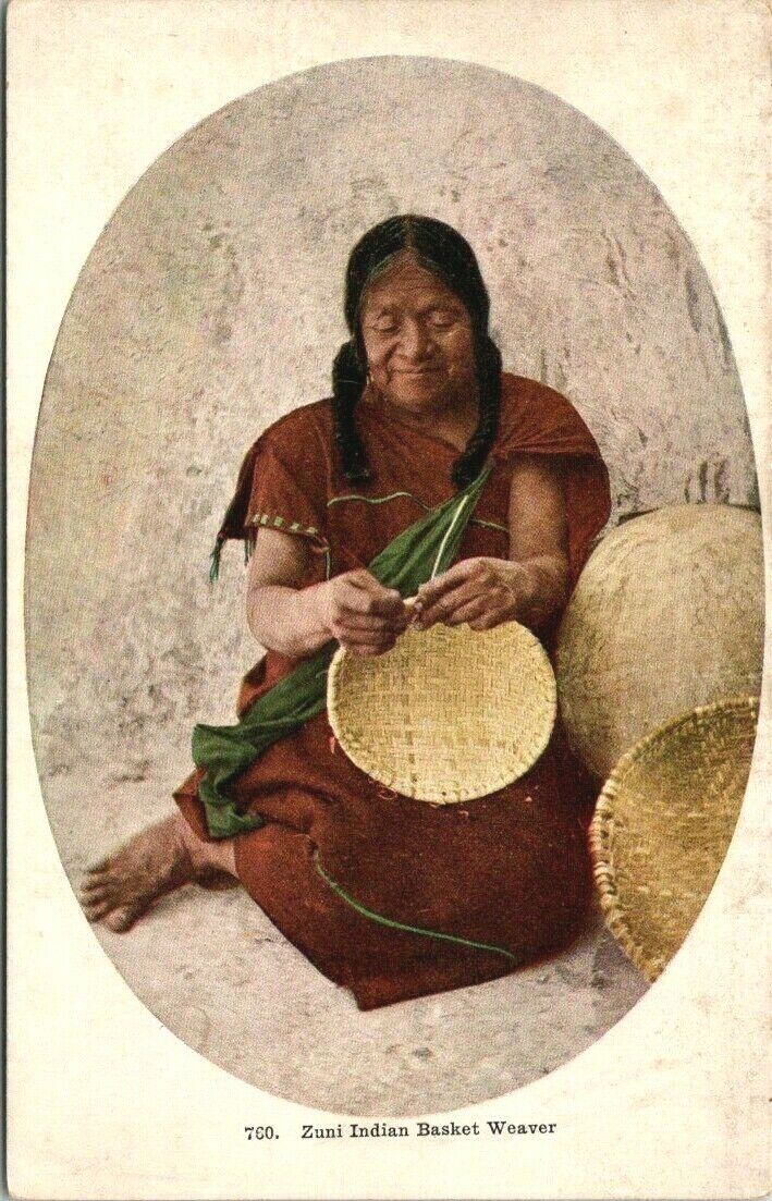  Zuni Indian Basket Weaver Unused Postcard 1907-1915 unosted