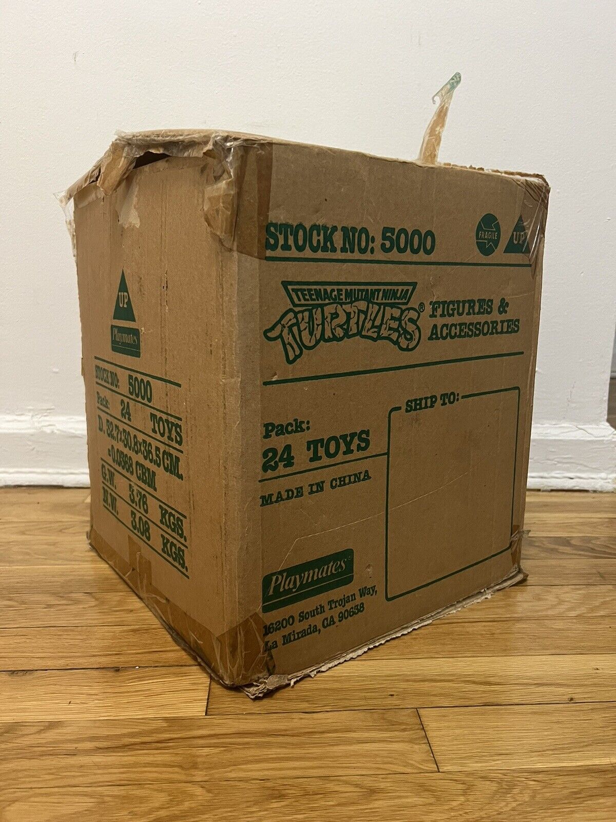 Vintage TMNT Ninja Turtles Figure shipping crate outer box Playmates No. 5000